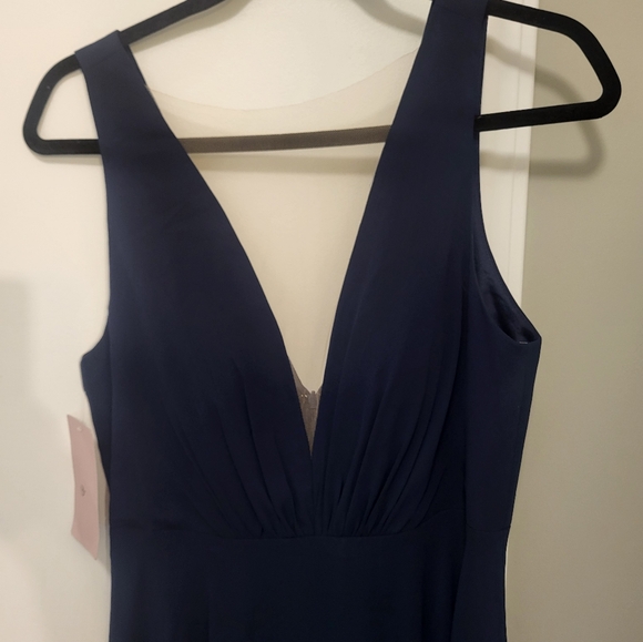 Anthropologie BHLDN /Jenny Yoo Ryan Illusion V Neck Maxi Dress Size 8 Navy Blue - Picture 5 of 14